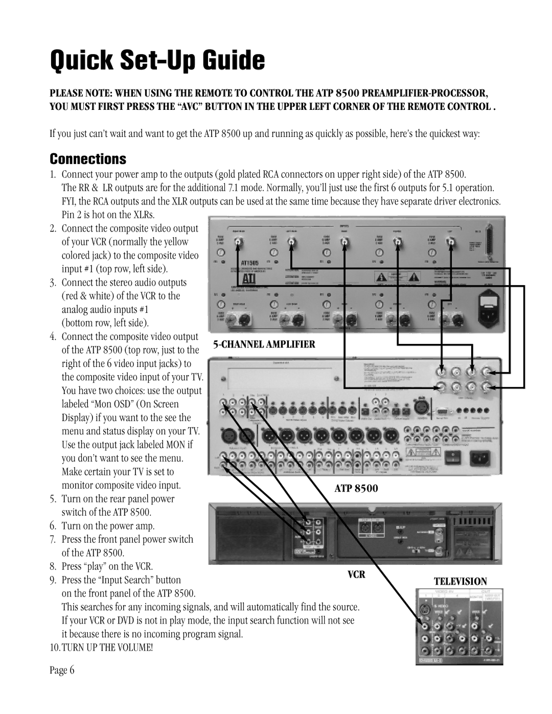 ATI Technologies ATP 8500 manual Quick Set-Up Guide, Connections, Television 