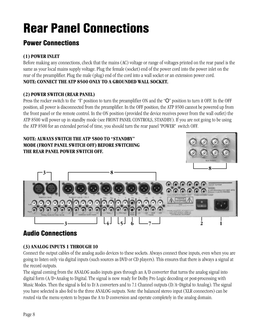 ATI Technologies ATP 8500 manual Rear Panel Connections, Power Connections, Audio Connections 