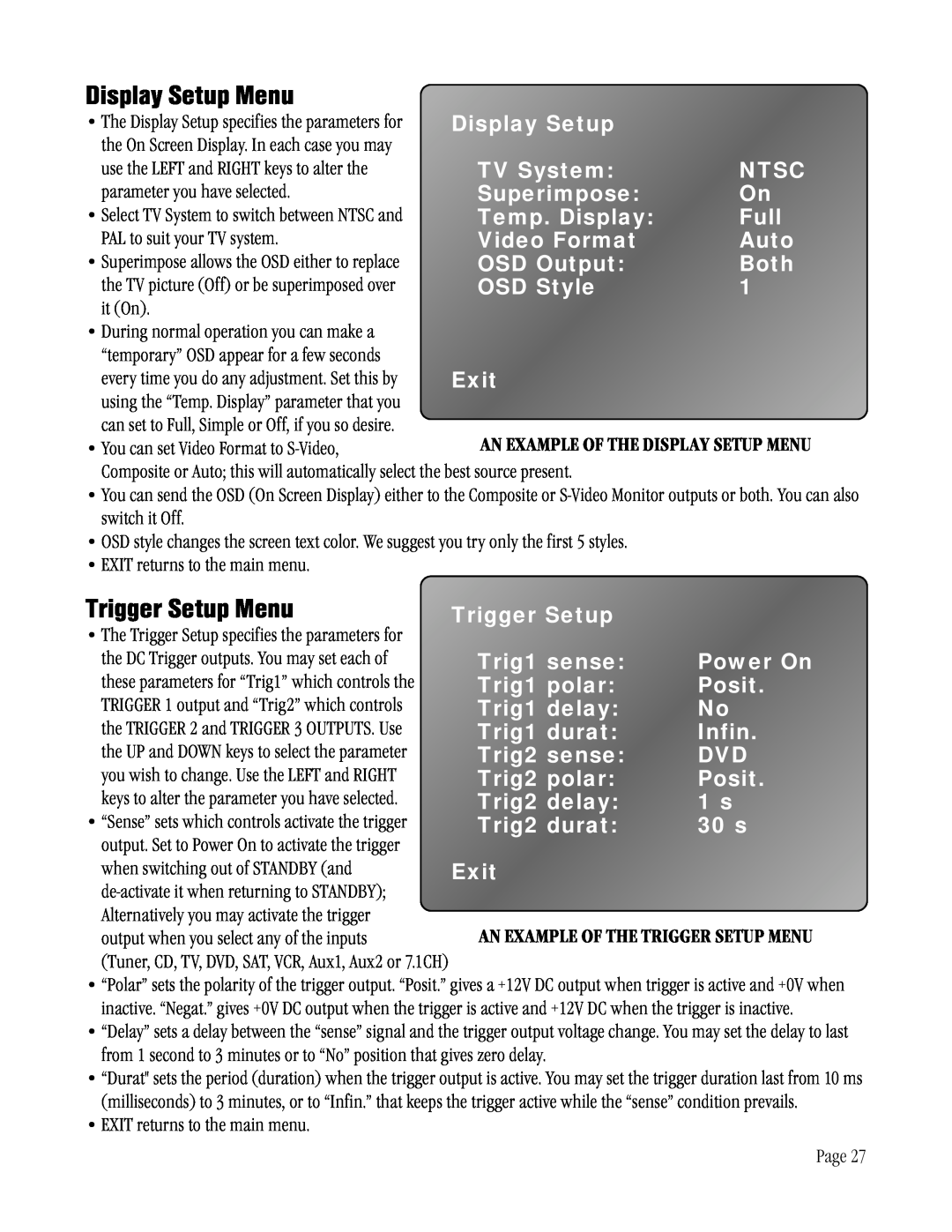 ATI Technologies ATP 8500 manual Display Setup Menu, Trigger Setup Menu 
