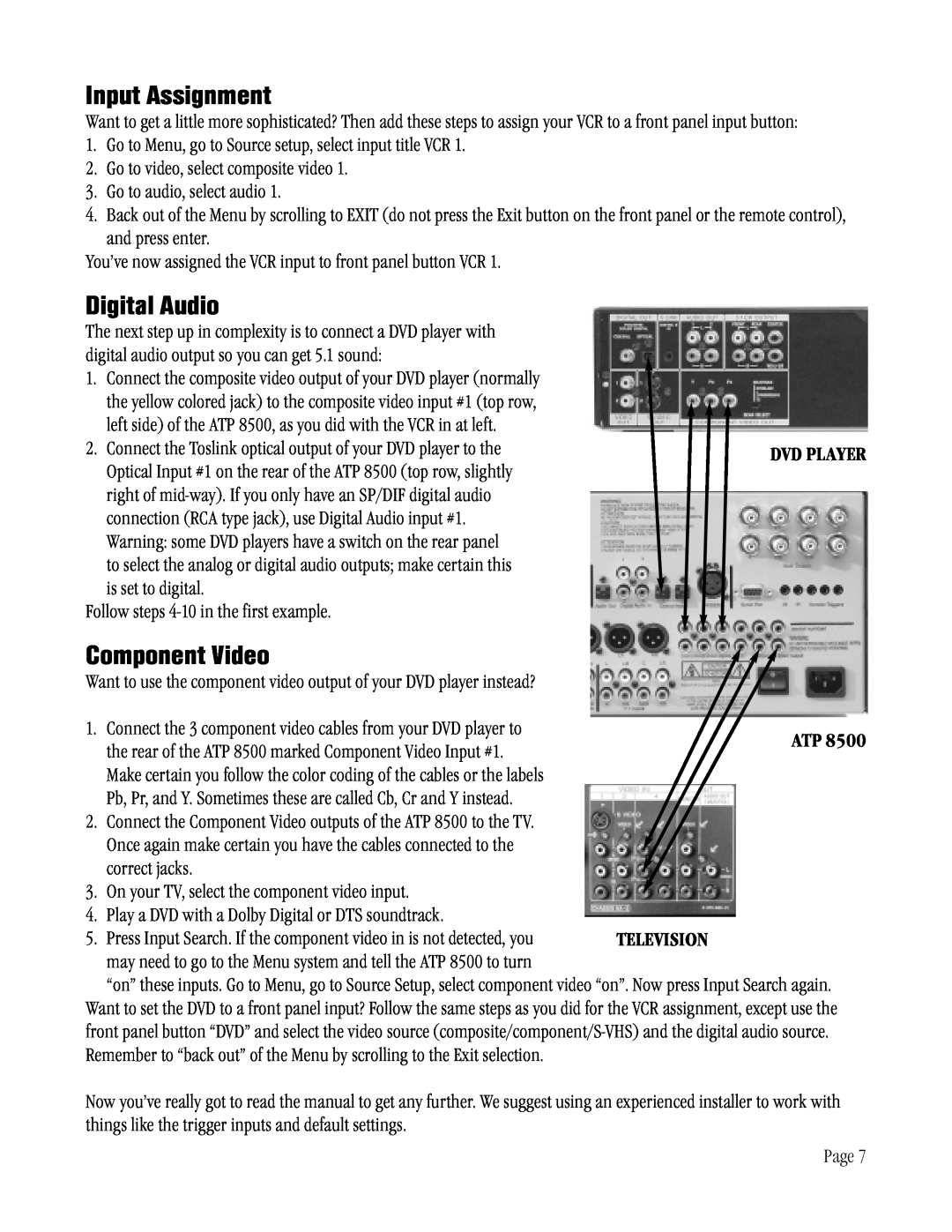 ATI Technologies ATP 8500 manual Input Assignment, Digital Audio, Component Video, Television 