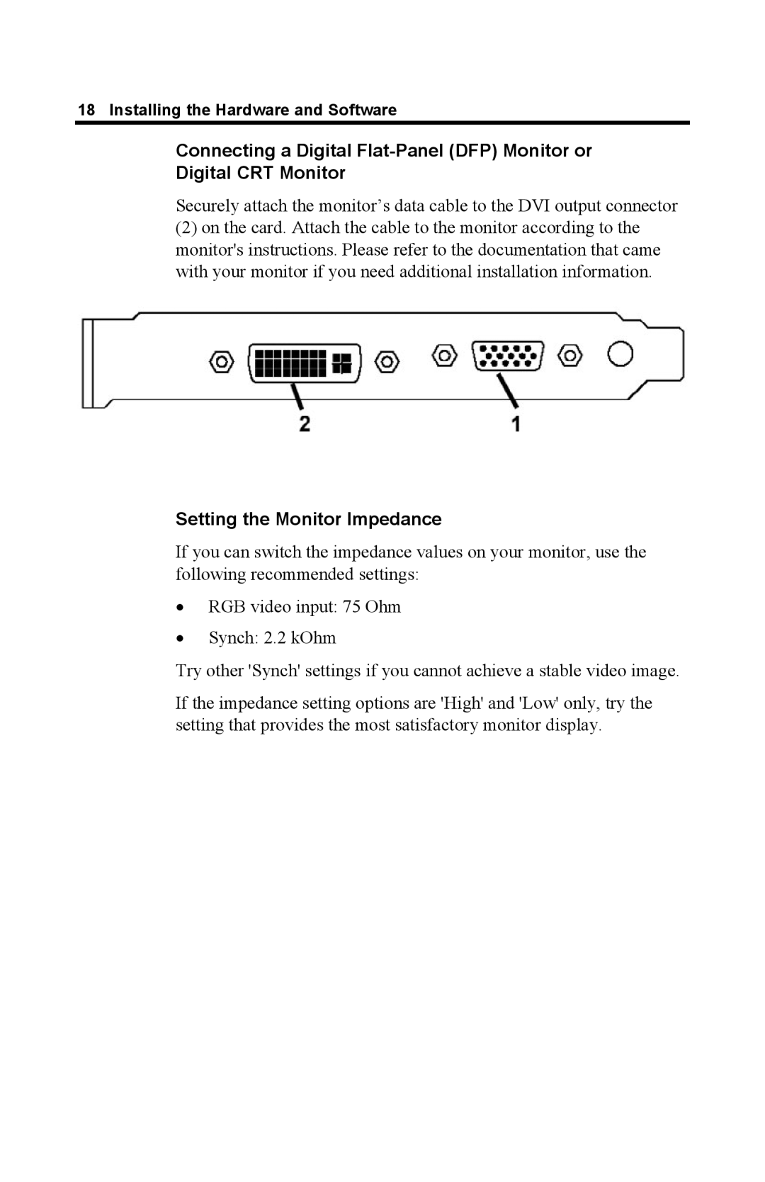 ATI Technologies GL 8800 specifications Setting the Monitor Impedance 