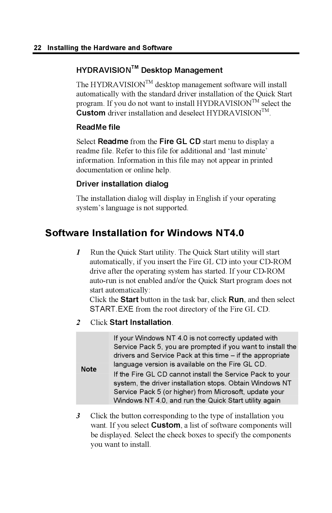 ATI Technologies GL 8800 Software Installation for Windows NT4.0, Hydravisiontm Desktop Management, ReadMe file 