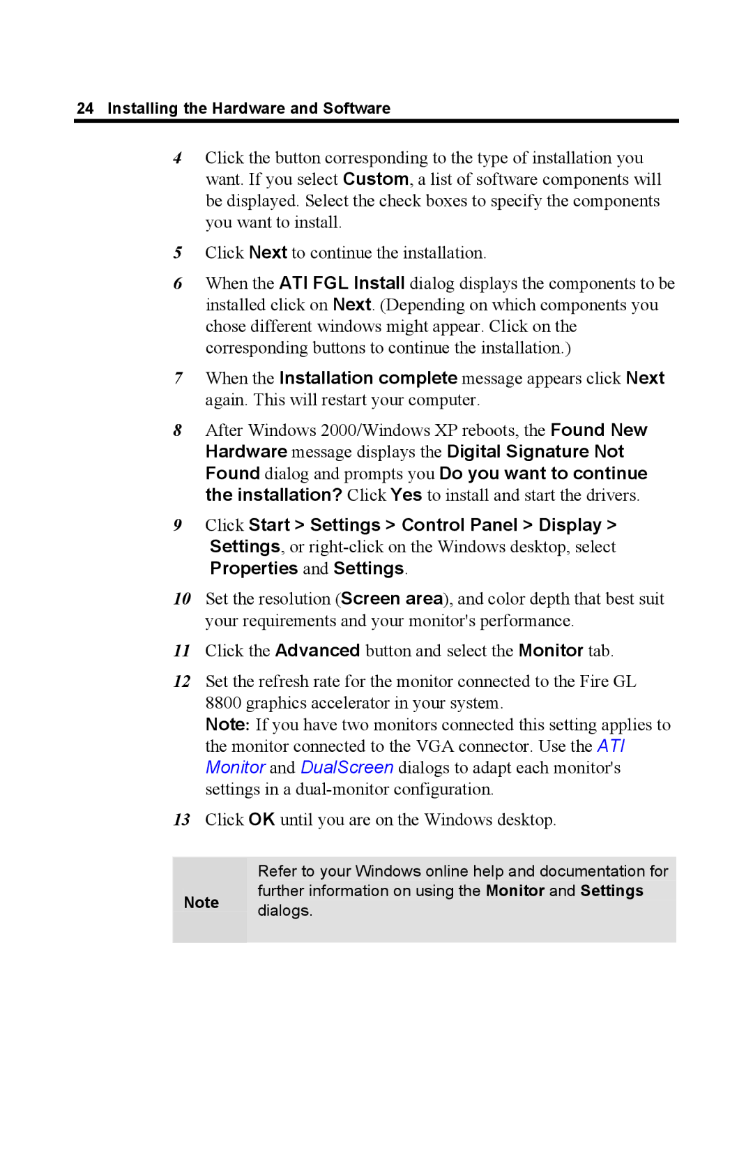 ATI Technologies GL 8800 specifications Installing the Hardware and Software 