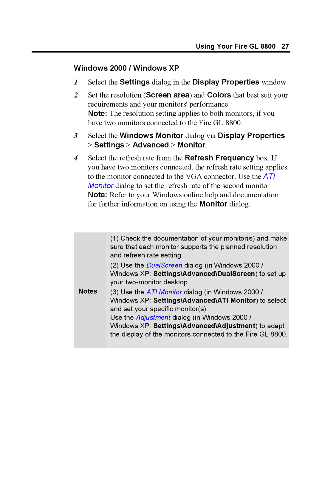 ATI Technologies specifications Windows 2000 / Windows XP, Using Your Fire GL 8800 