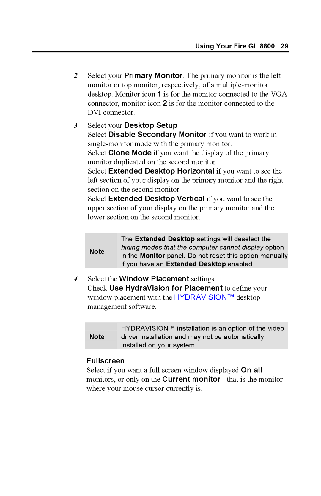 ATI Technologies GL 8800 specifications Select your Desktop Setup, Fullscreen 