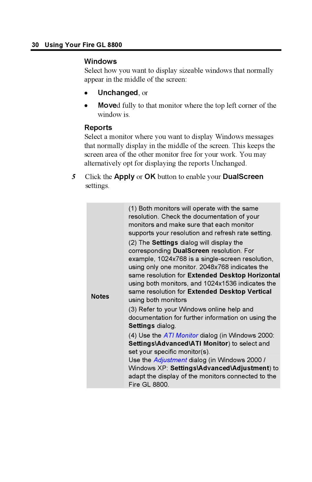 ATI Technologies GL 8800 specifications Windows, Unchanged, or, Reports 