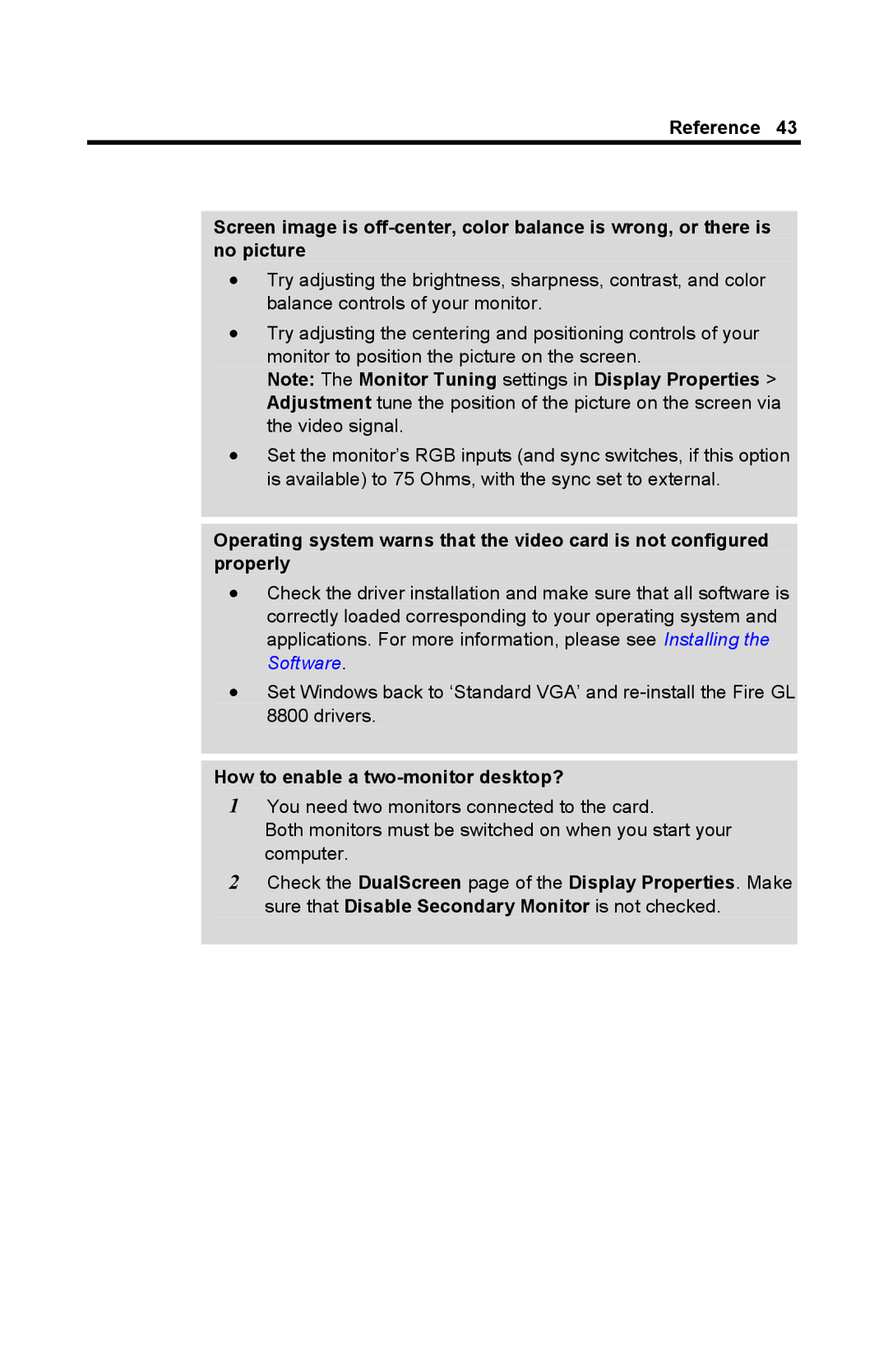 ATI Technologies GL 8800 specifications How to enable a two-monitor desktop? 