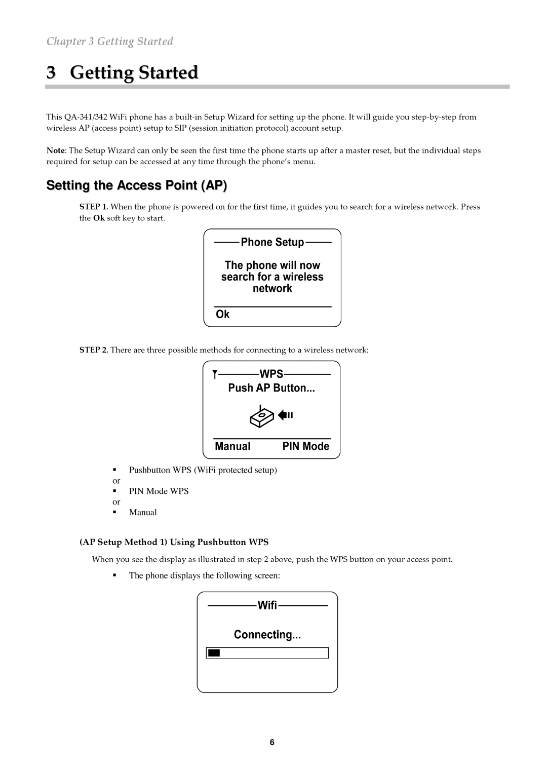 ATI Technologies QA-342, QA-341 Getting Started, Setting the Access Point AP, AP Setup Method 1 Using Pushbutton WPS 