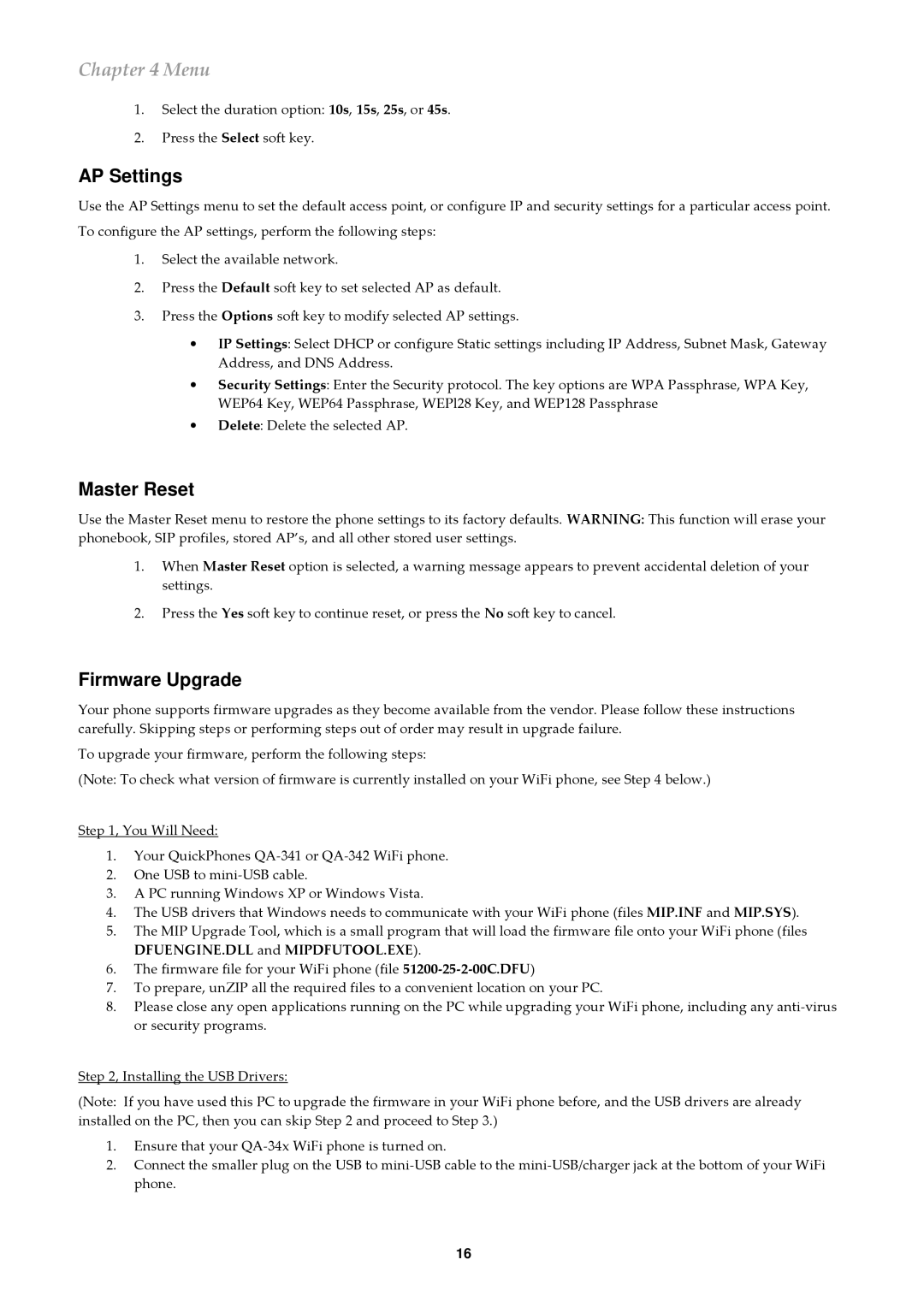 ATI Technologies QA-342, QA-341 user manual AP Settings, Master Reset, Firmware Upgrade 