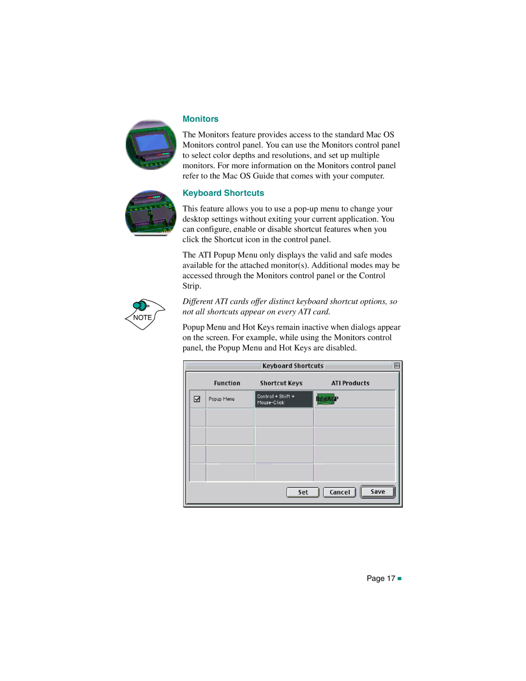 ATI Technologies RADEON MAC EDITION, 107-40214-20 manual Monitors, Keyboard Shortcuts 