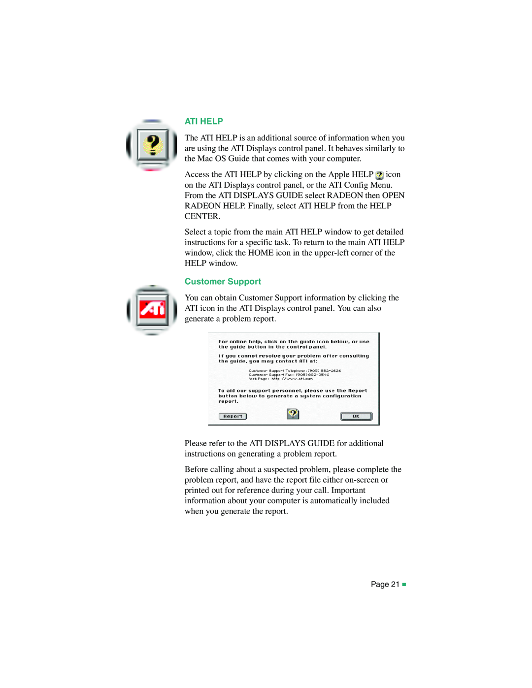 ATI Technologies RADEON MAC EDITION, 107-40214-20 manual Ati Help, Customer Support 
