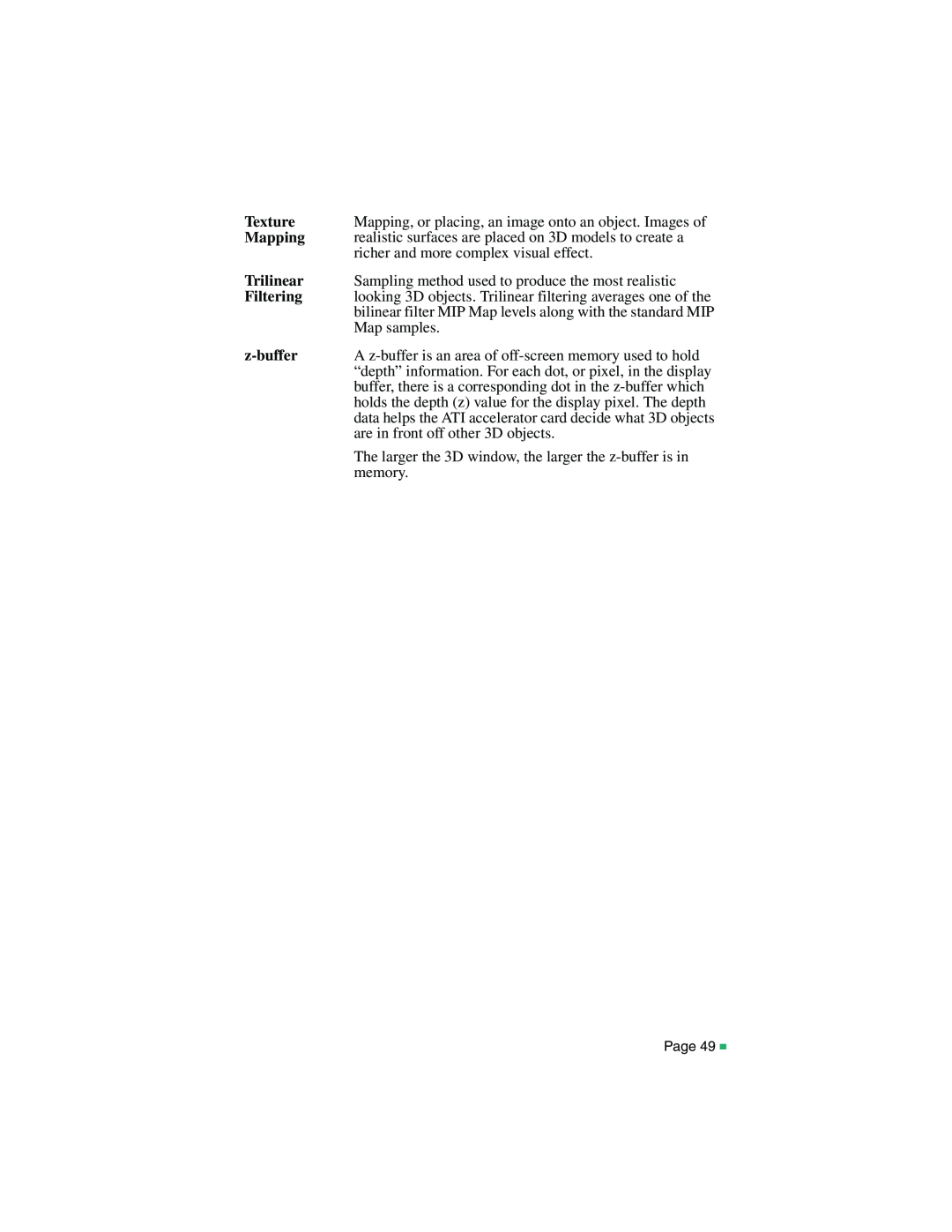 ATI Technologies RADEON MAC EDITION, 107-40214-20 manual Texture, Mapping, Trilinear, z-buffer, Filtering 