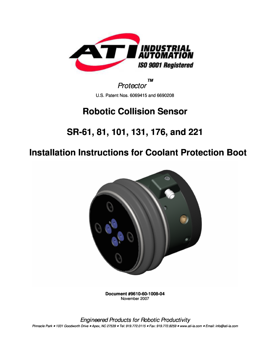ATI Technologies SR-131, SR-81 installation instructions Robotic Collision Sensor SR-61, 81, 101, 131, 176, and, Protector 