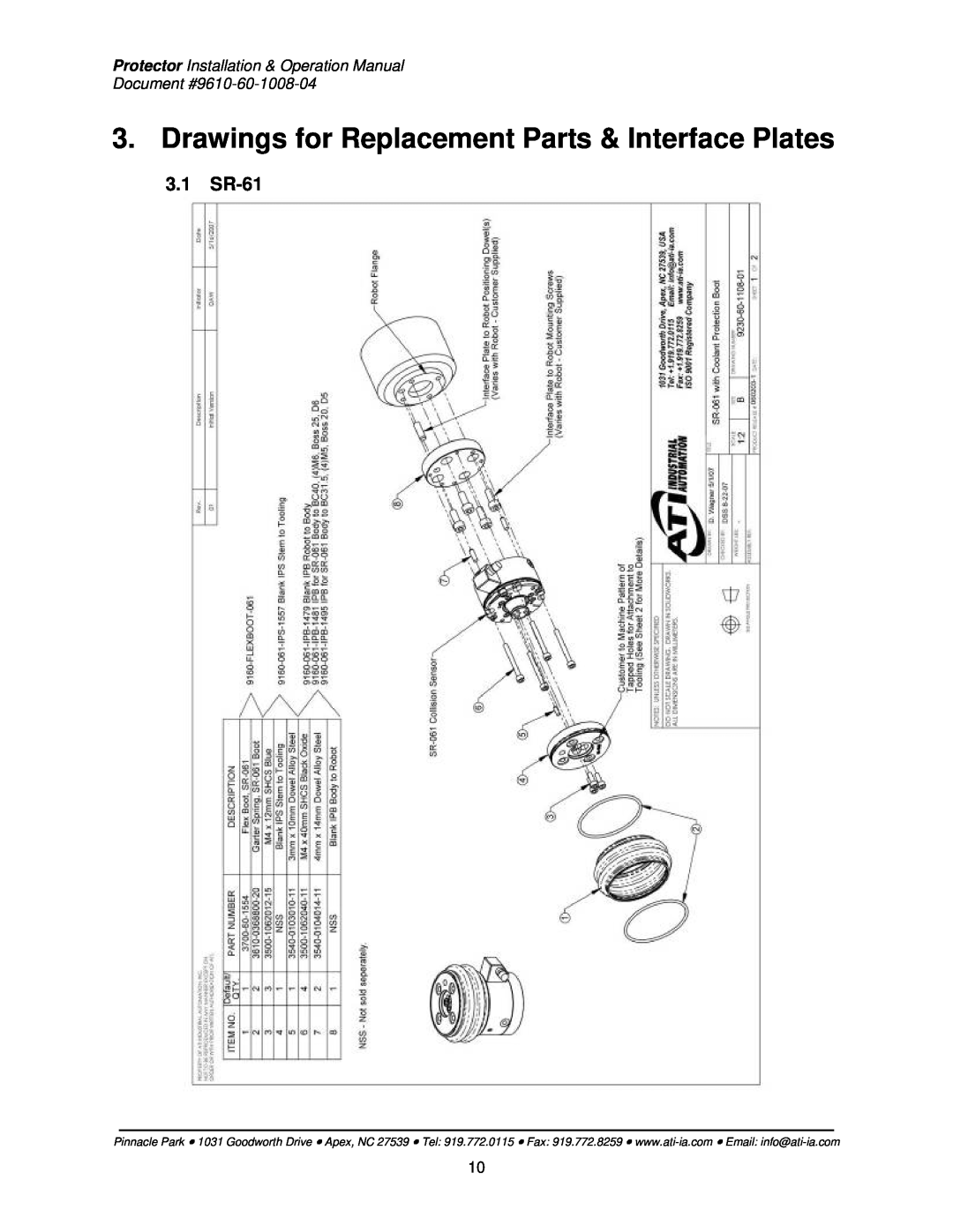 ATI Technologies SR-221, SR-131, SR-176, SR-81, SR-101 Drawings for Replacement Parts & Interface Plates, 3.1 SR-61 