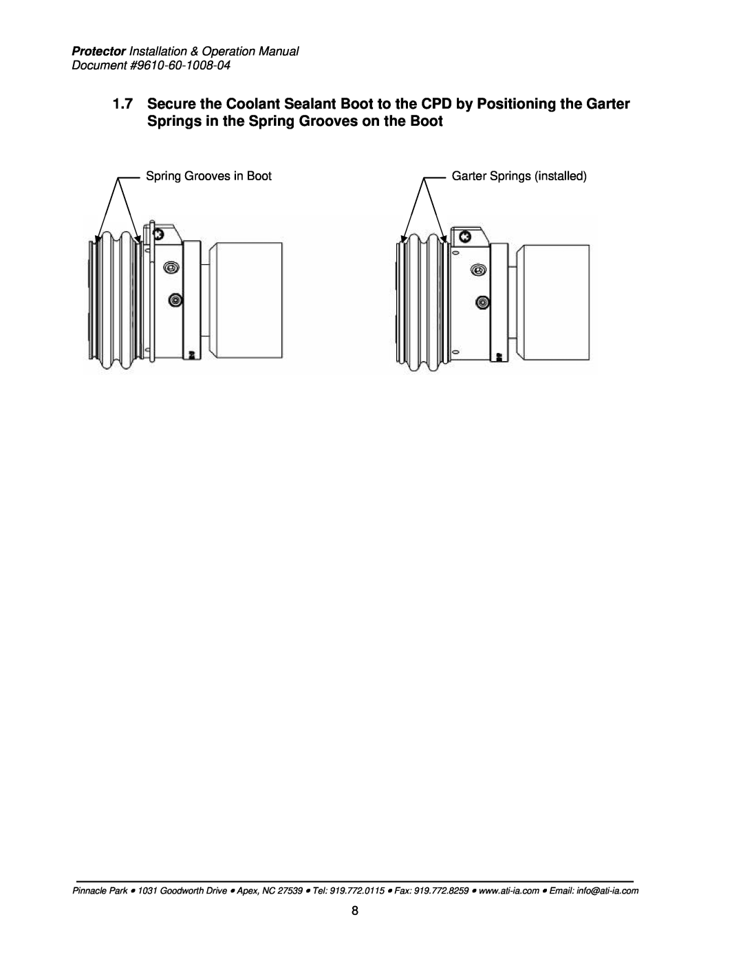 ATI Technologies SR-176, SR-61 Protector Installation & Operation Manual Document #9610-60-1008-04, Spring Grooves in Boot 