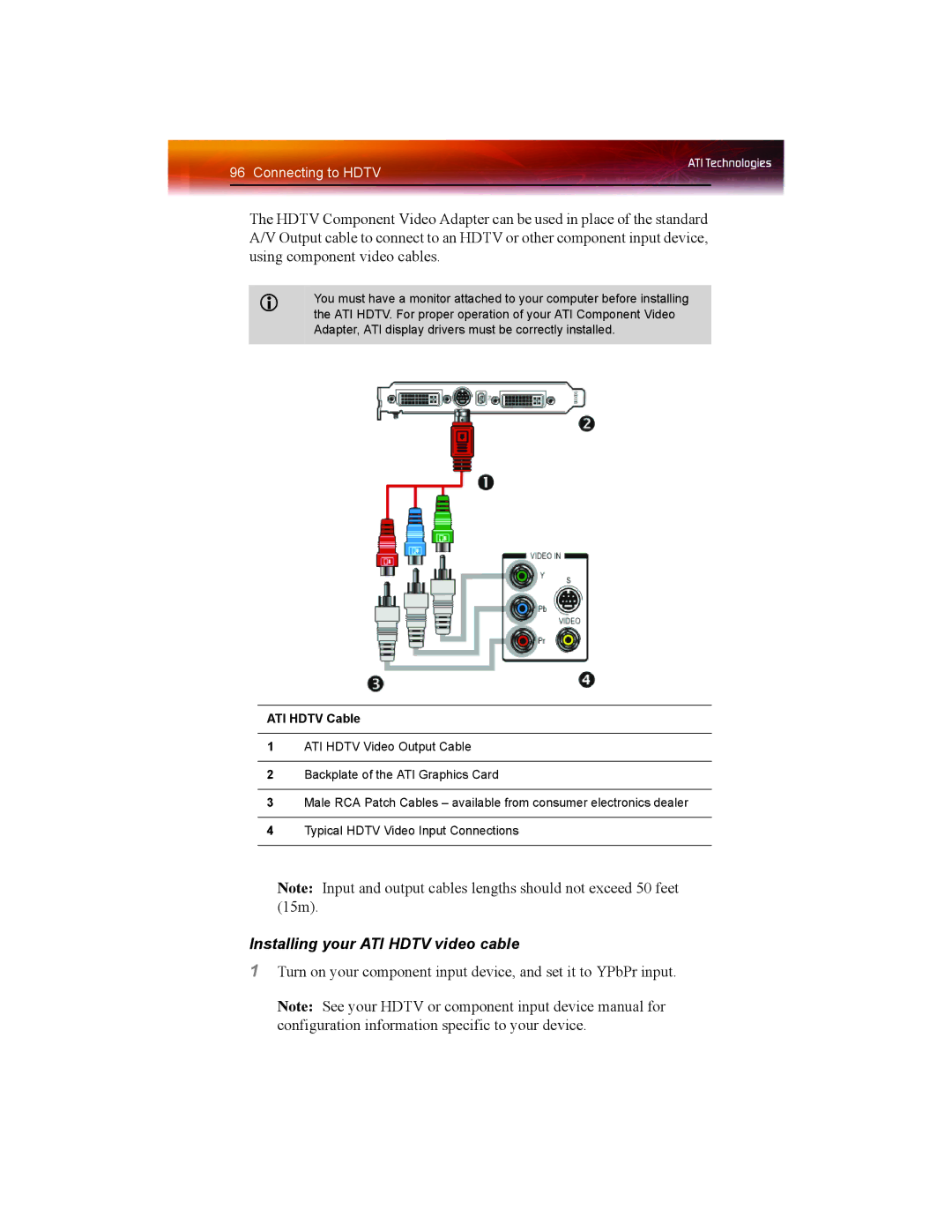 ATI Technologies X1550 SERIES manual Installing your ATI Hdtv video cable, ATI Hdtv Cable 