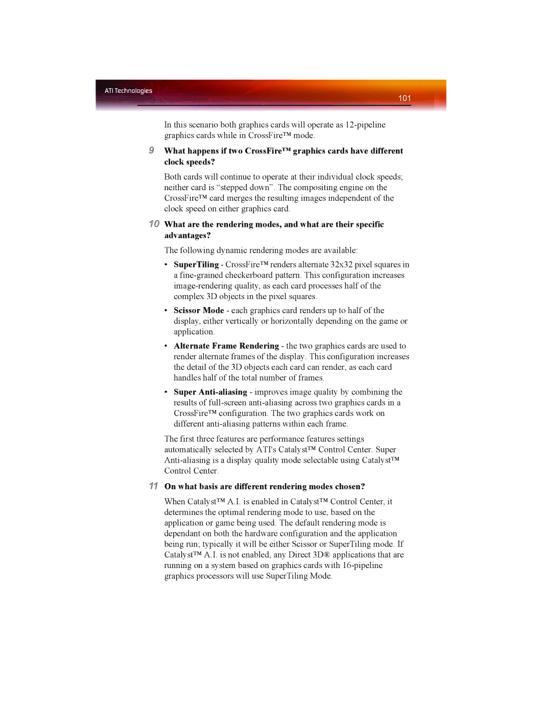 ATI Technologies X1550 SERIES manual On what basis are different rendering modes chosen? 