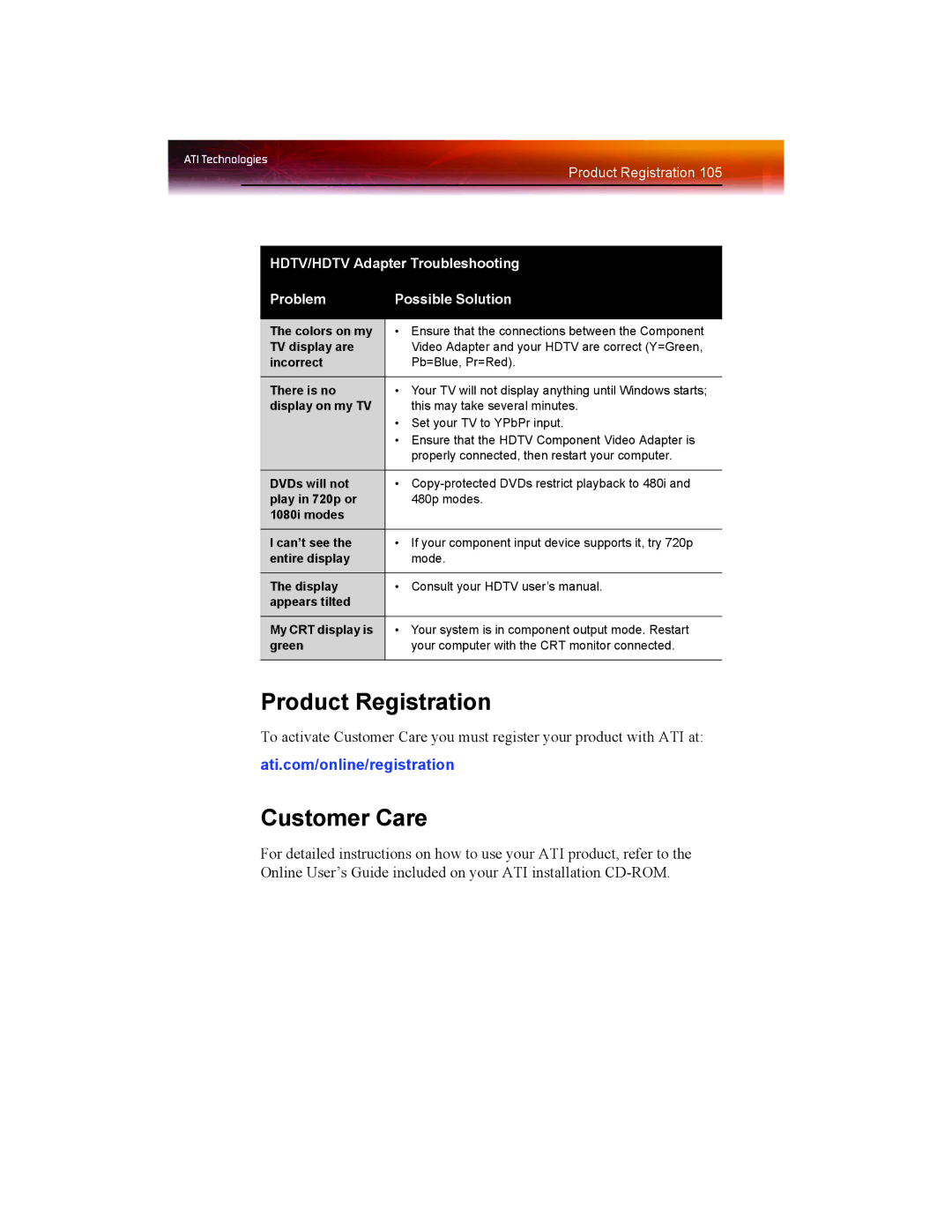 ATI Technologies X1550 SERIES manual Product Registration, Customer Care 