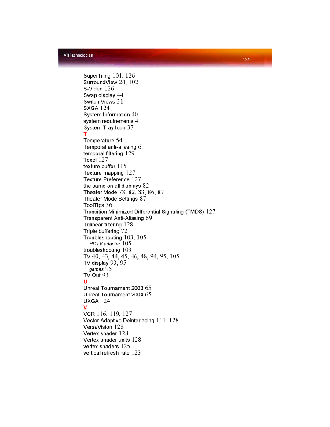 ATI Technologies X1550 SERIES manual TV 40, 43, 44, 45, 46, 48, 94, 95 