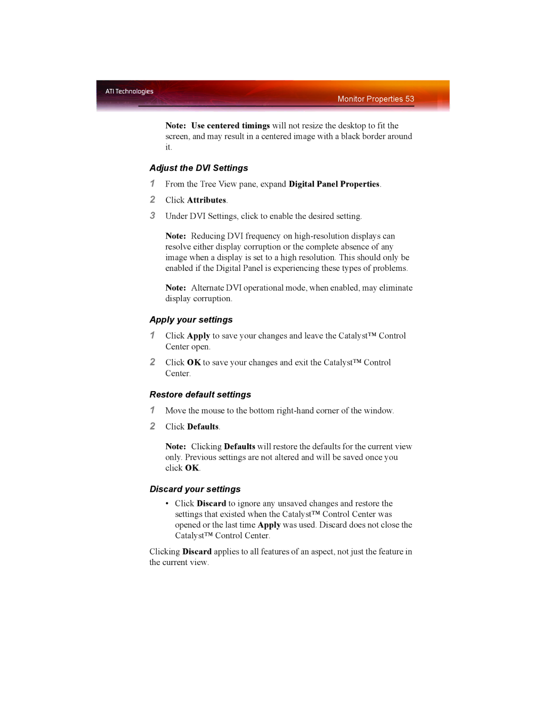 ATI Technologies X1550 SERIES manual Adjust the DVI Settings 