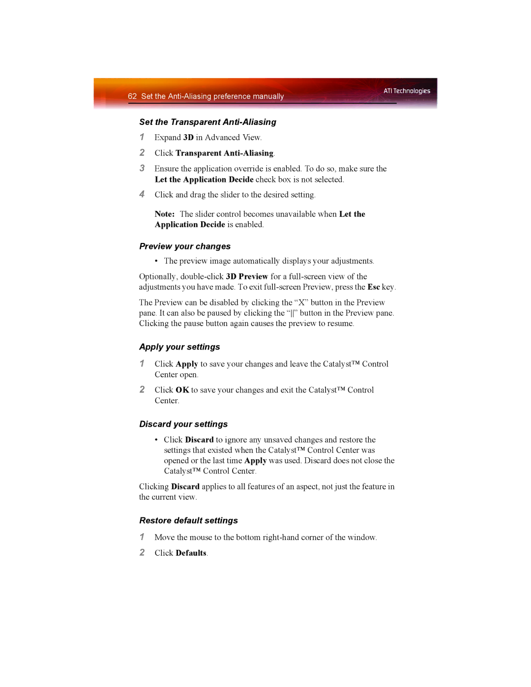 ATI Technologies X1550 SERIES manual Set the Transparent Anti-Aliasing, Click Transparent Anti-Aliasing 