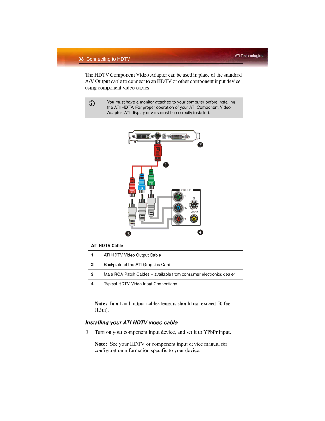 ATI Technologies X1600 manual Installing your ATI Hdtv video cable, ATI Hdtv Cable 