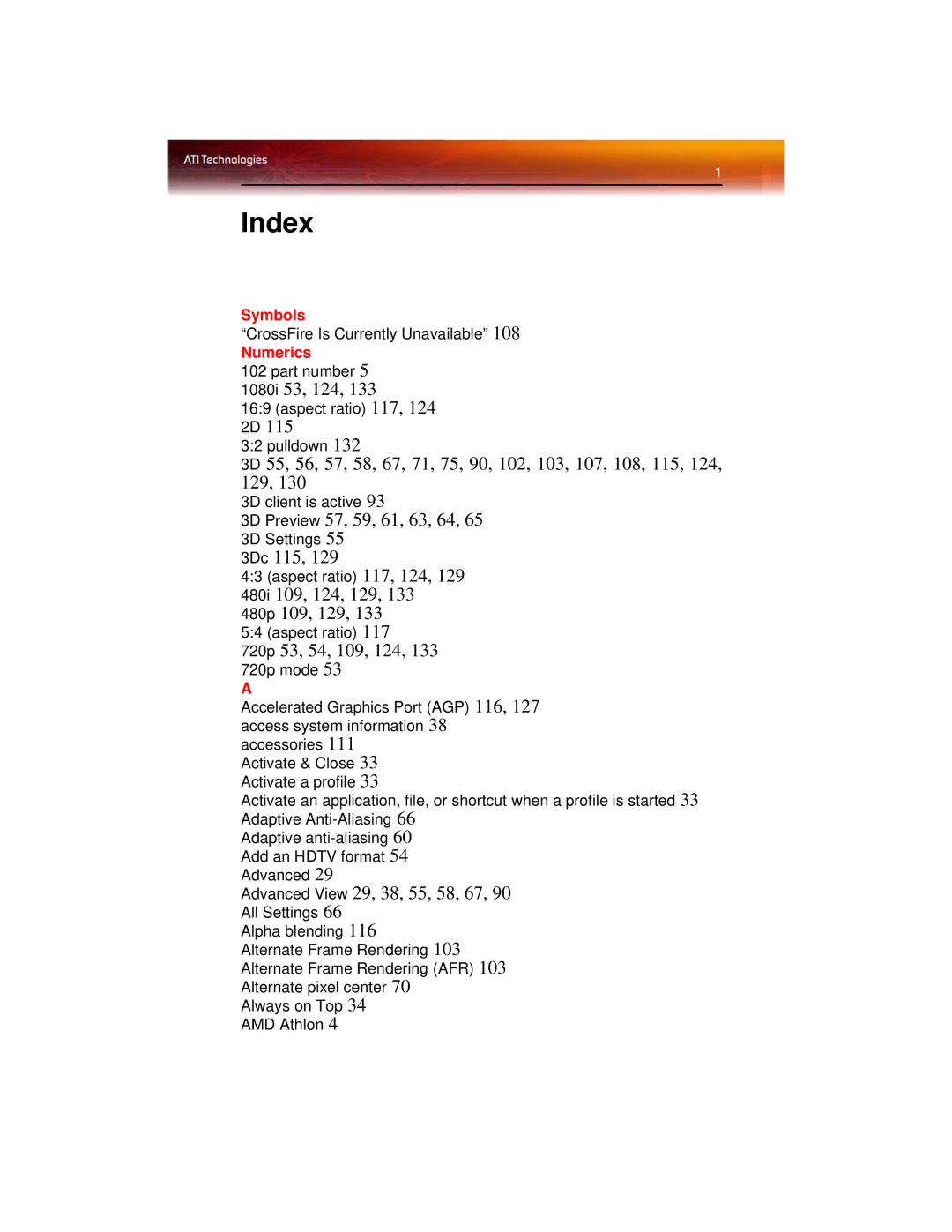 ATI Technologies X1600 manual Index 