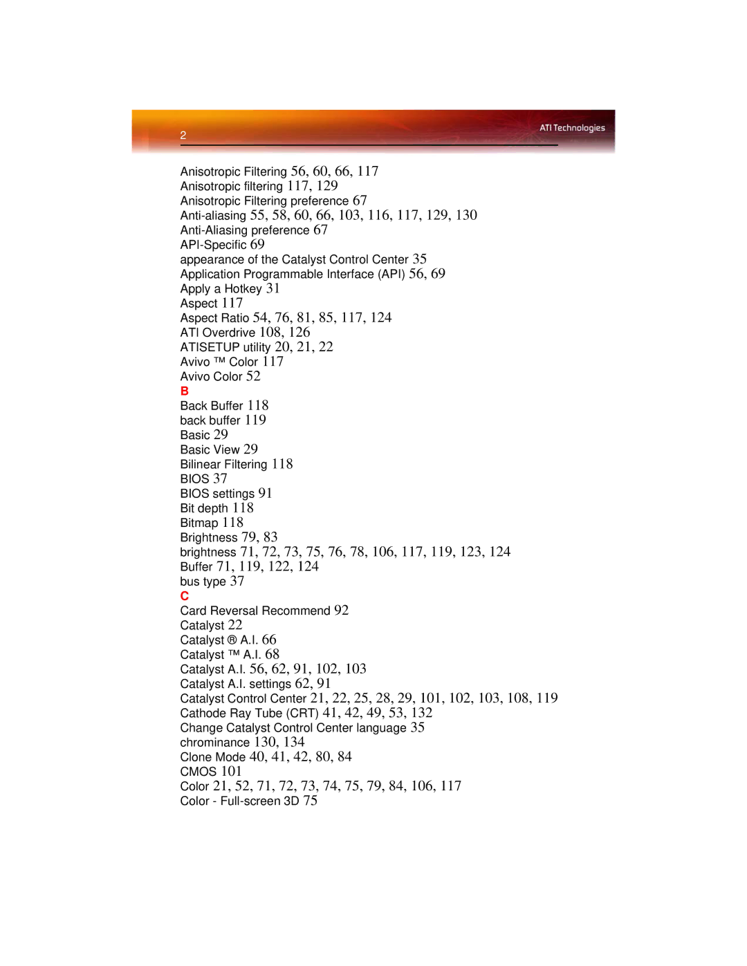 ATI Technologies X1600 manual Catalyst A.I , 62, 91, 102 