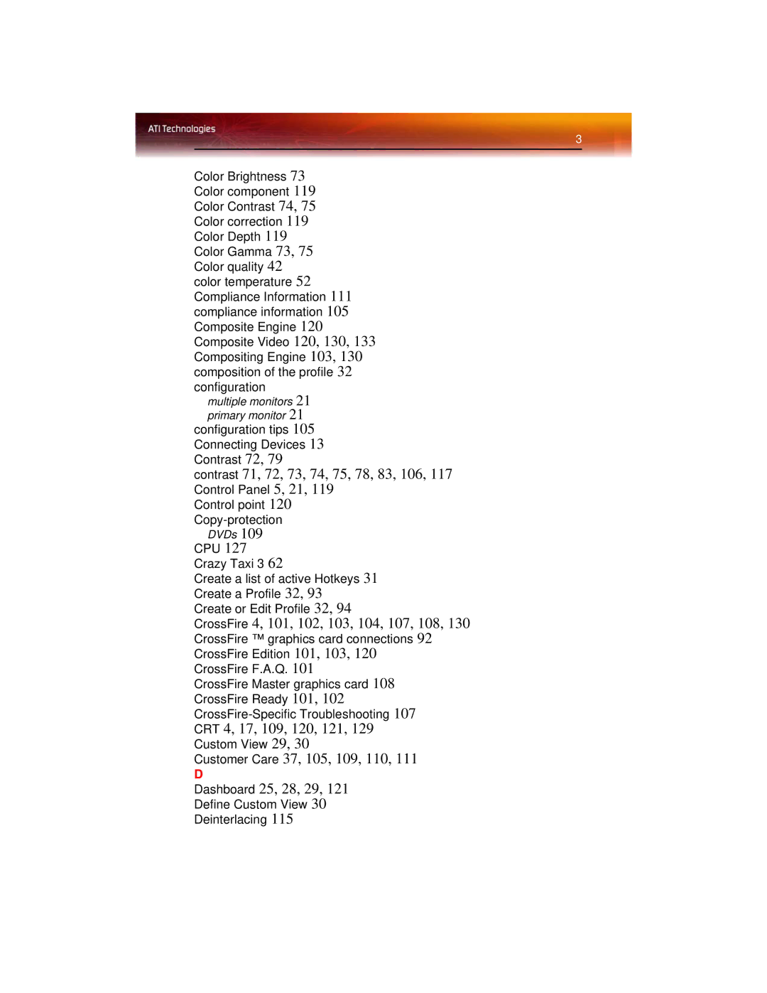 ATI Technologies X1600 manual CRT 4, 17, 109, 120, 121 