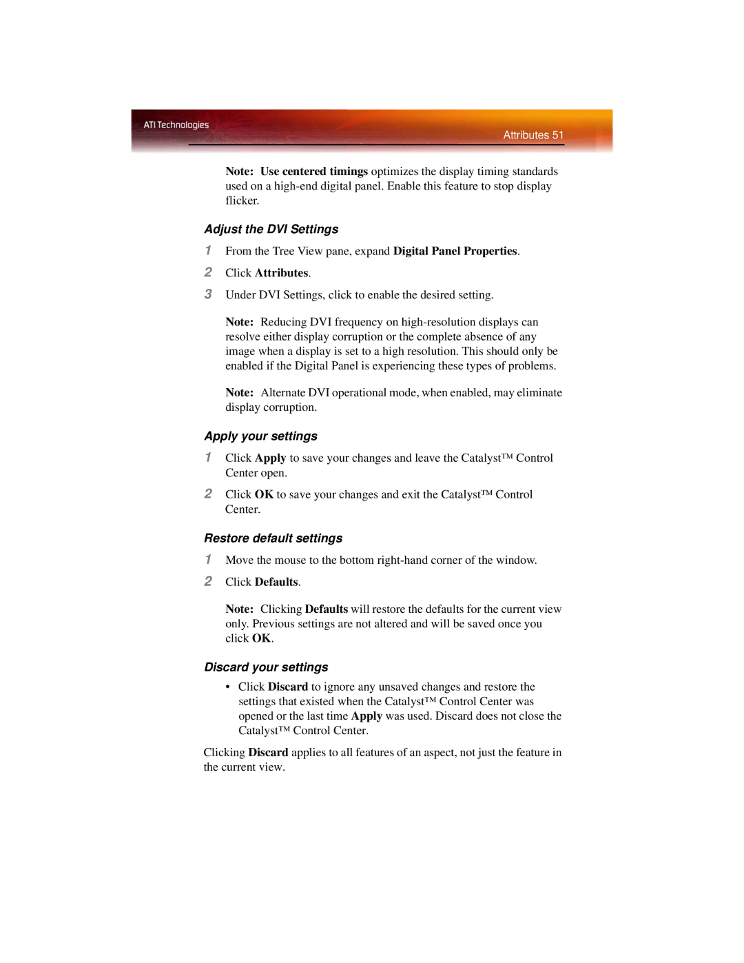 ATI Technologies X1600 manual Adjust the DVI Settings 