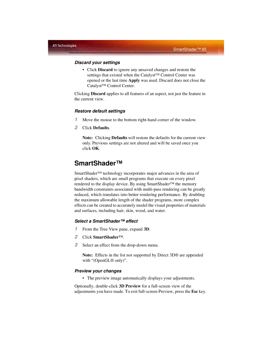 ATI Technologies X1600 manual Select a SmartShader effect, Click SmartShader 