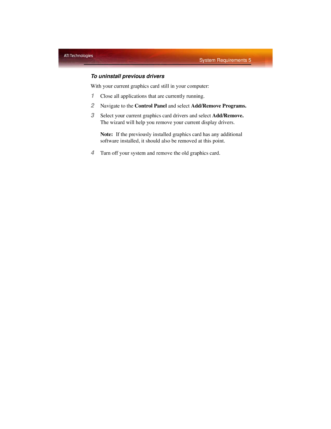 ATI Technologies X1650 manual To uninstall previous drivers 