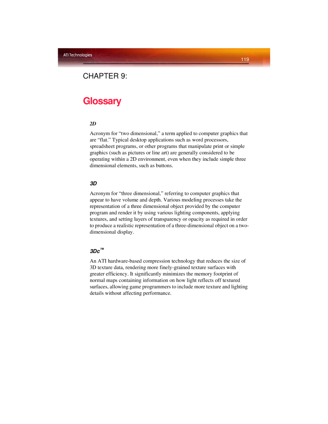 ATI Technologies X1650 manual Glossary, 3Dc 