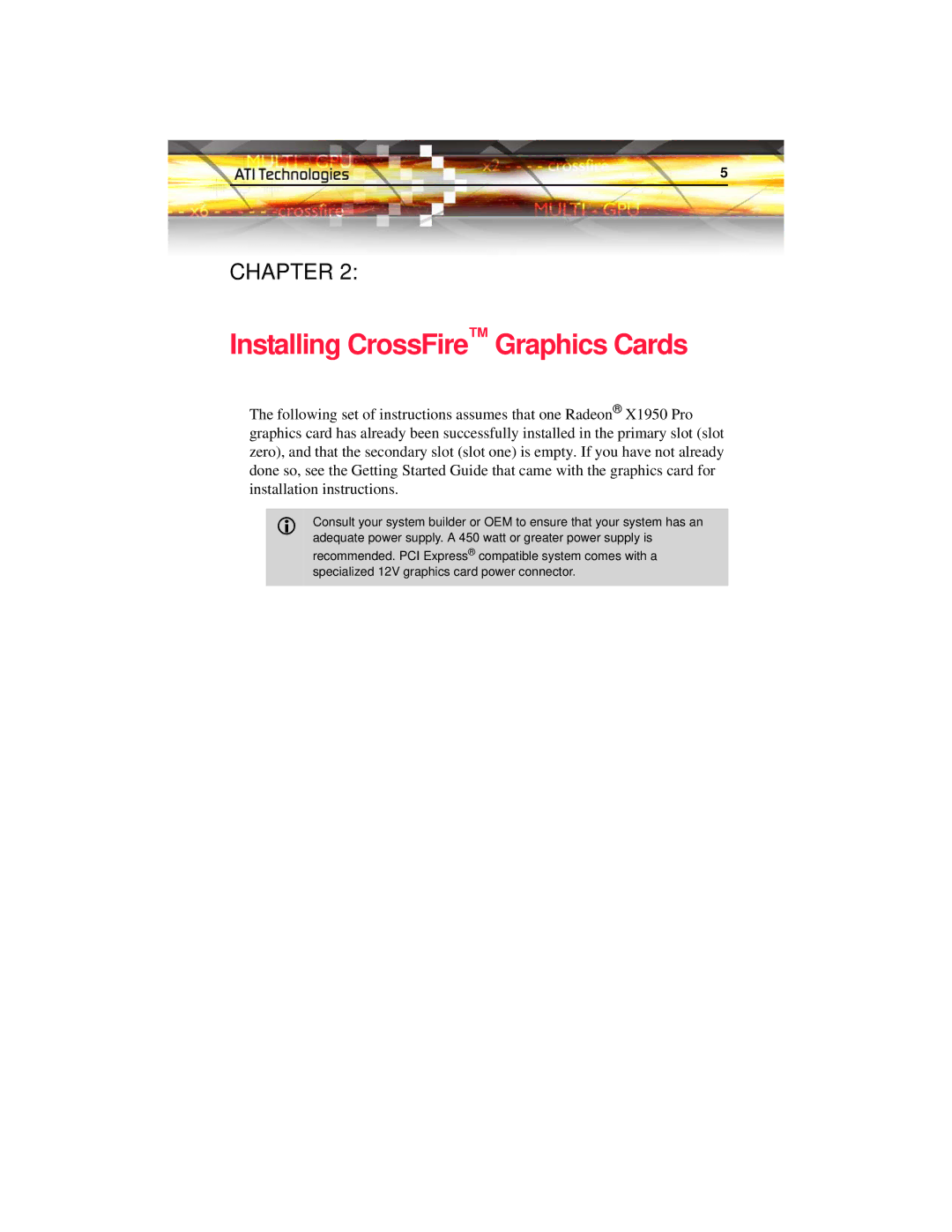 ATI Technologies X1950 PRO manual Installing CrossFire Graphics Cards 