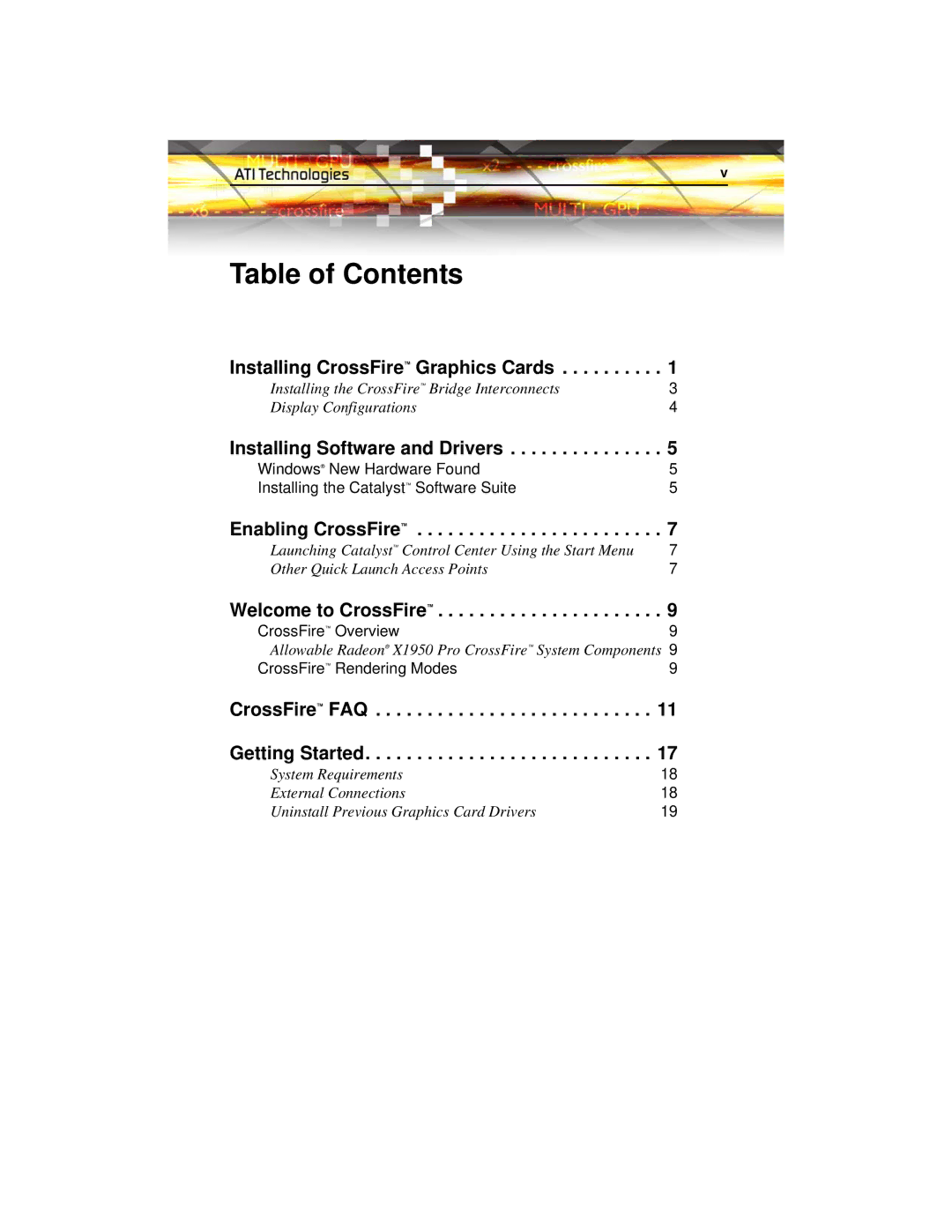 ATI Technologies X1950 PRO manual Table of Contents 