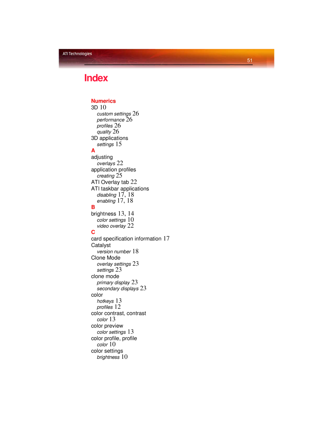 ATI Technologies X600 manual Index 