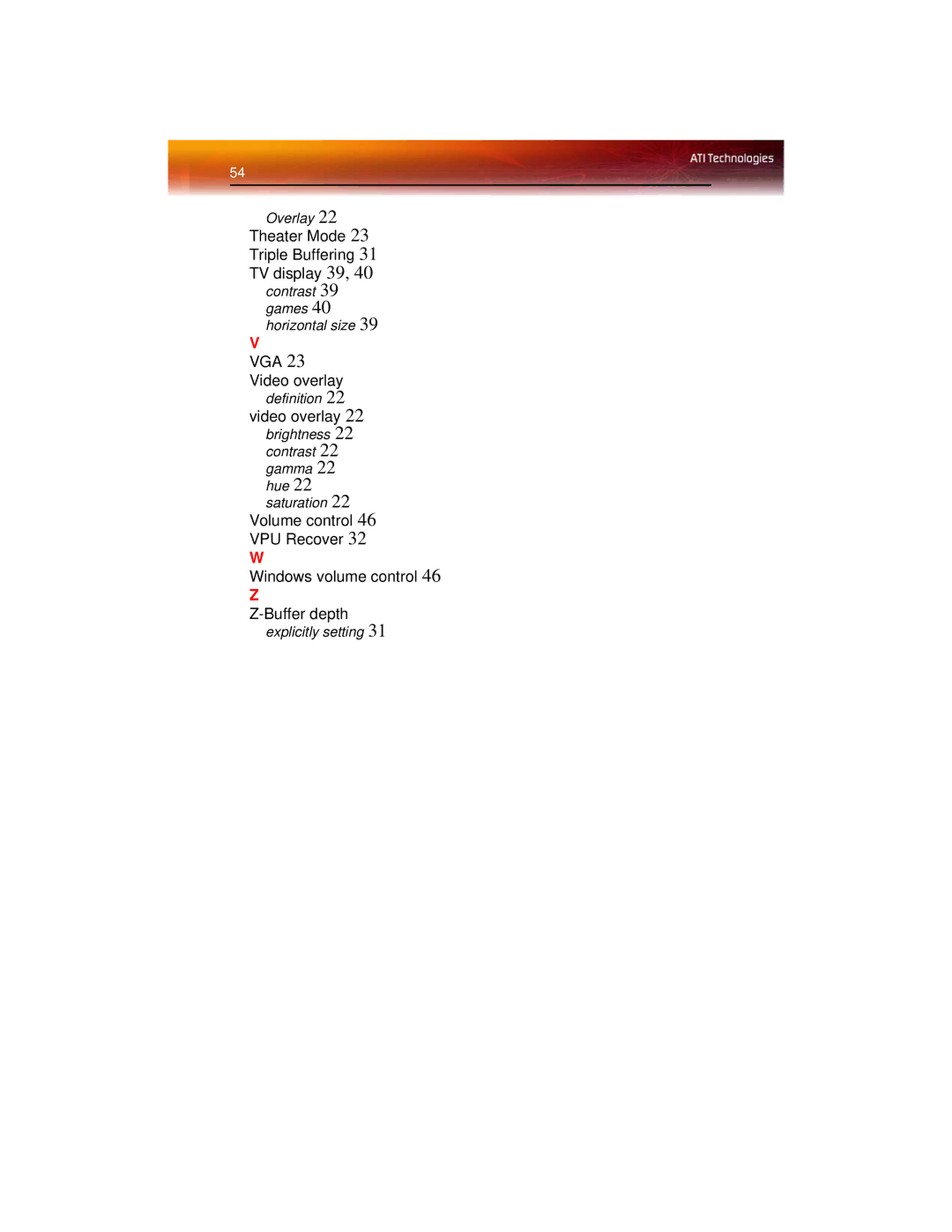 ATI Technologies X600 manual Theater Mode Triple Buffering TV display 39 