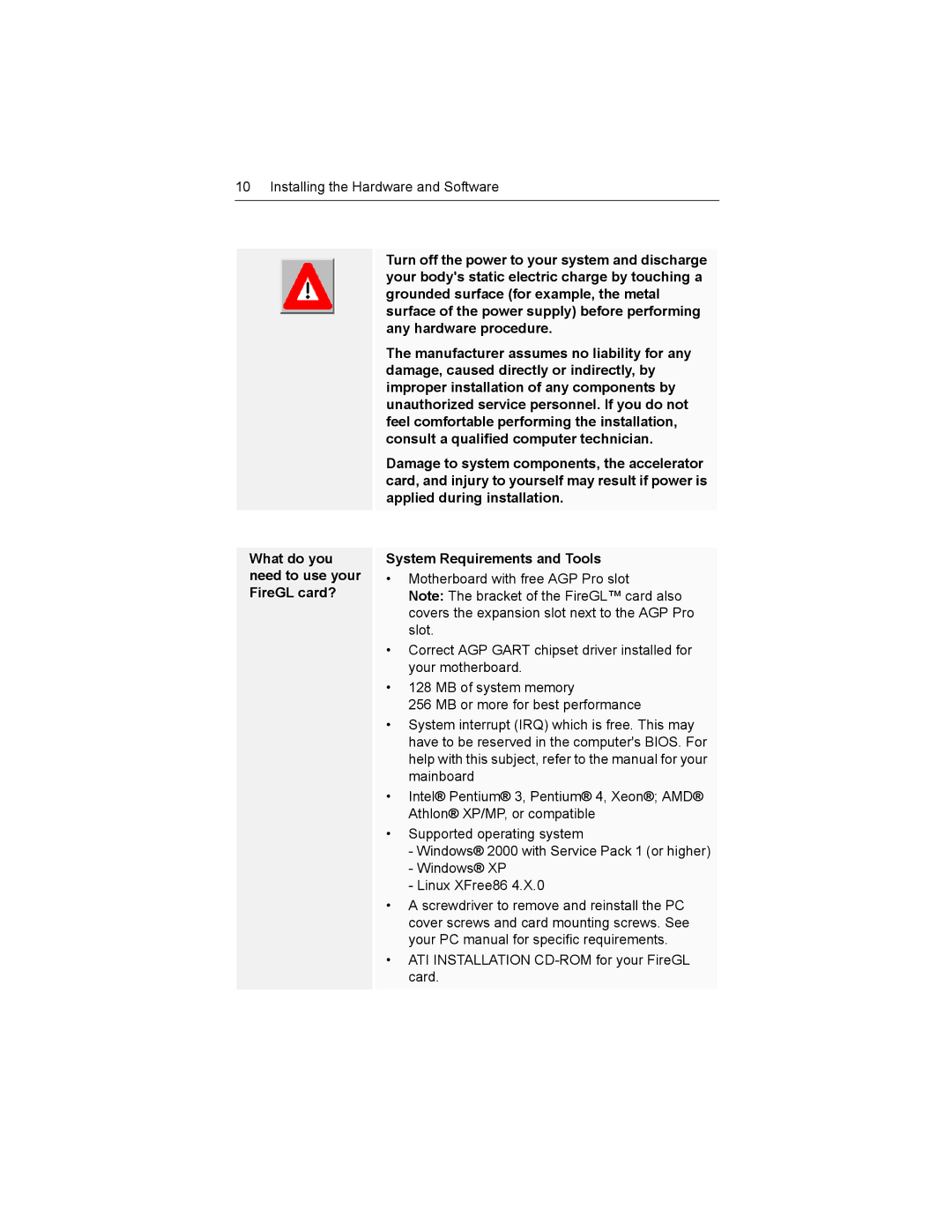 ATI Technologies Z1-128p, X1-256P specifications ATI Installation CD-ROM for your FireGL card 