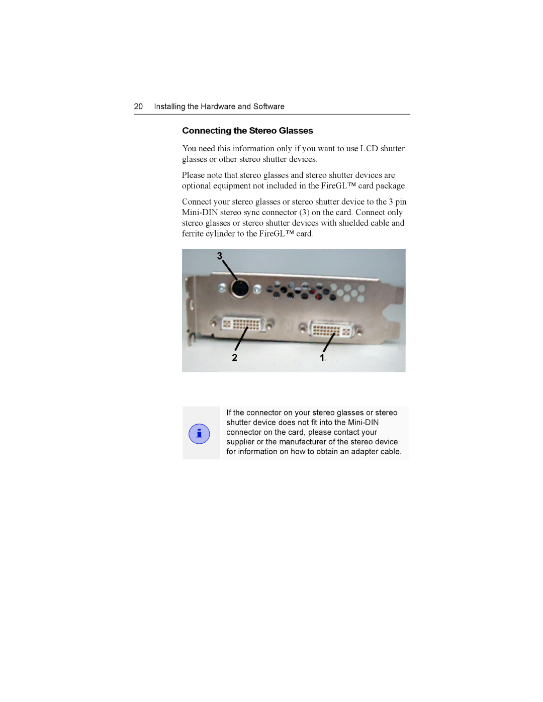 ATI Technologies Z1-128p, X1-256P specifications Connecting the Stereo Glasses 