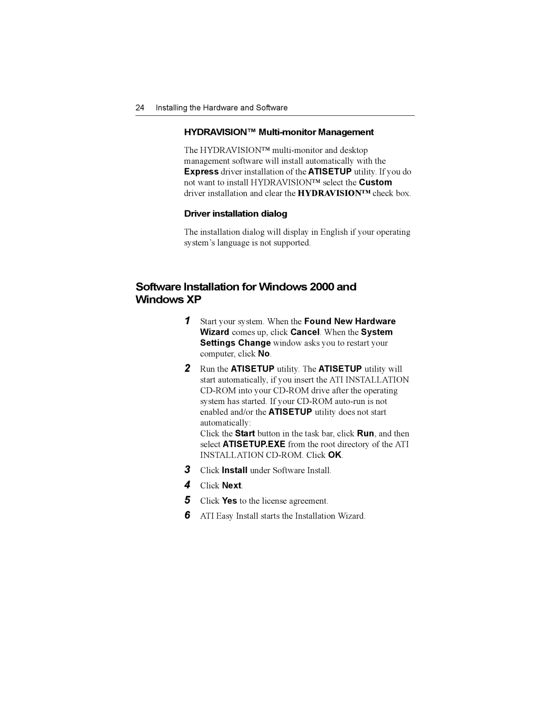 ATI Technologies Z1-128p Software Installation for Windows 2000 and Windows XP, Hydravision Multi-monitor Management 