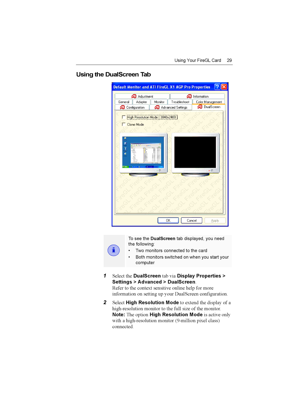 ATI Technologies X1-256P, Z1-128p specifications Using the DualScreen Tab 