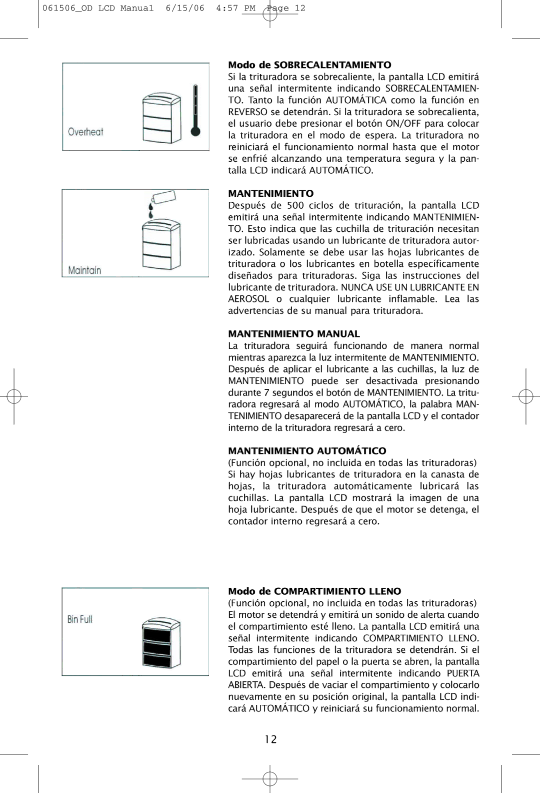 Ativa 061506-5OD, 061506_OD manual Modo de Sobrecalentamiento, Modo de Compartimiento Lleno 