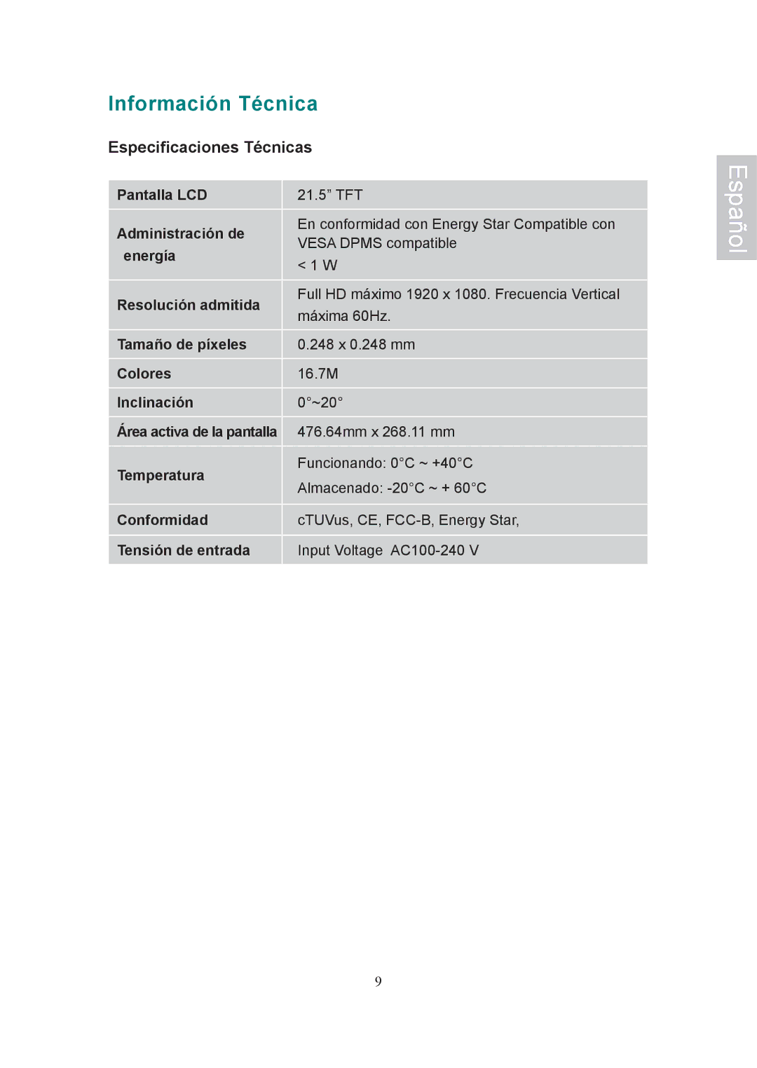 Ativa AT22OH user manual Información Técnica 