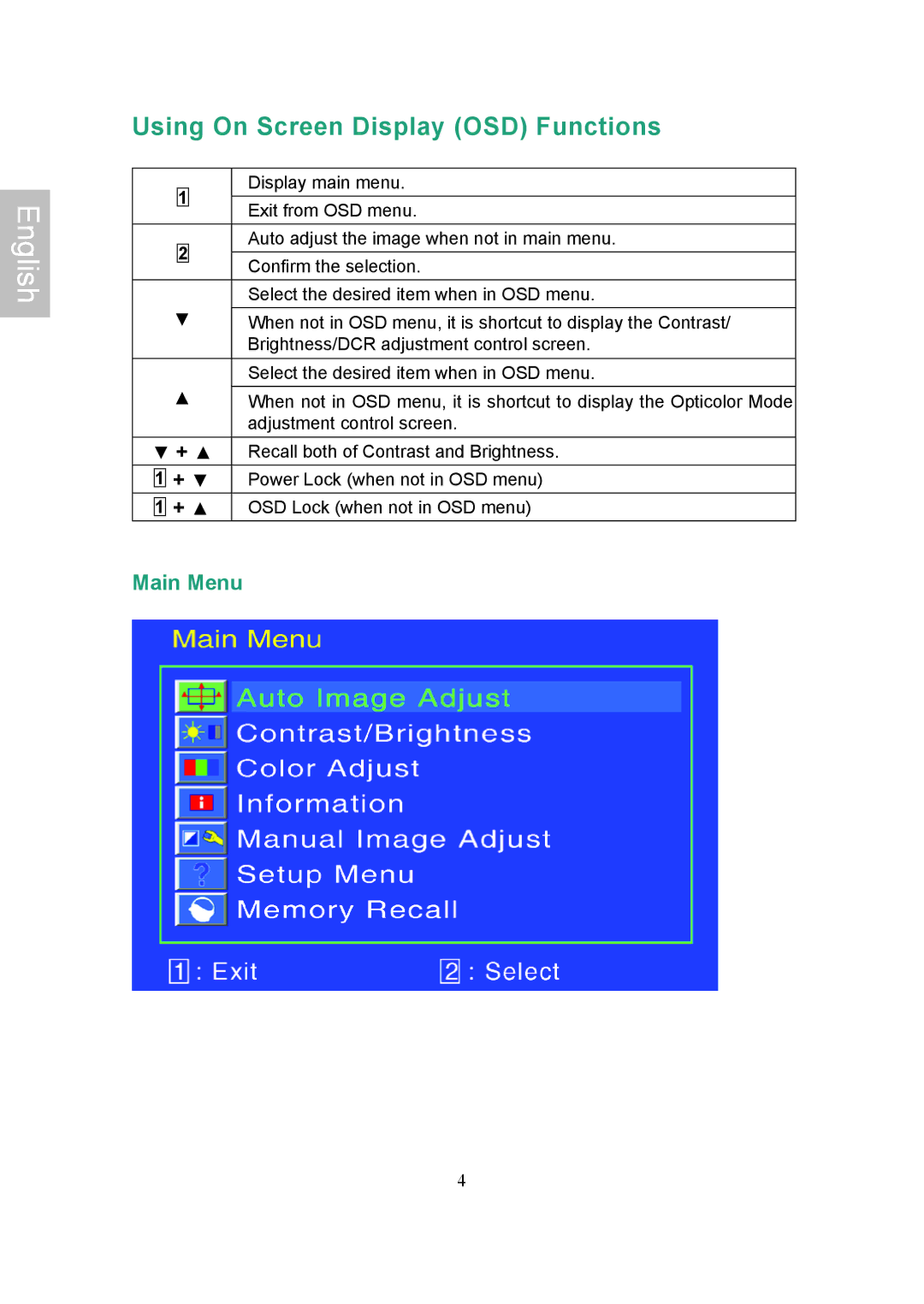 Ativa AT22OH user manual Using On Screen Display OSD Functions 