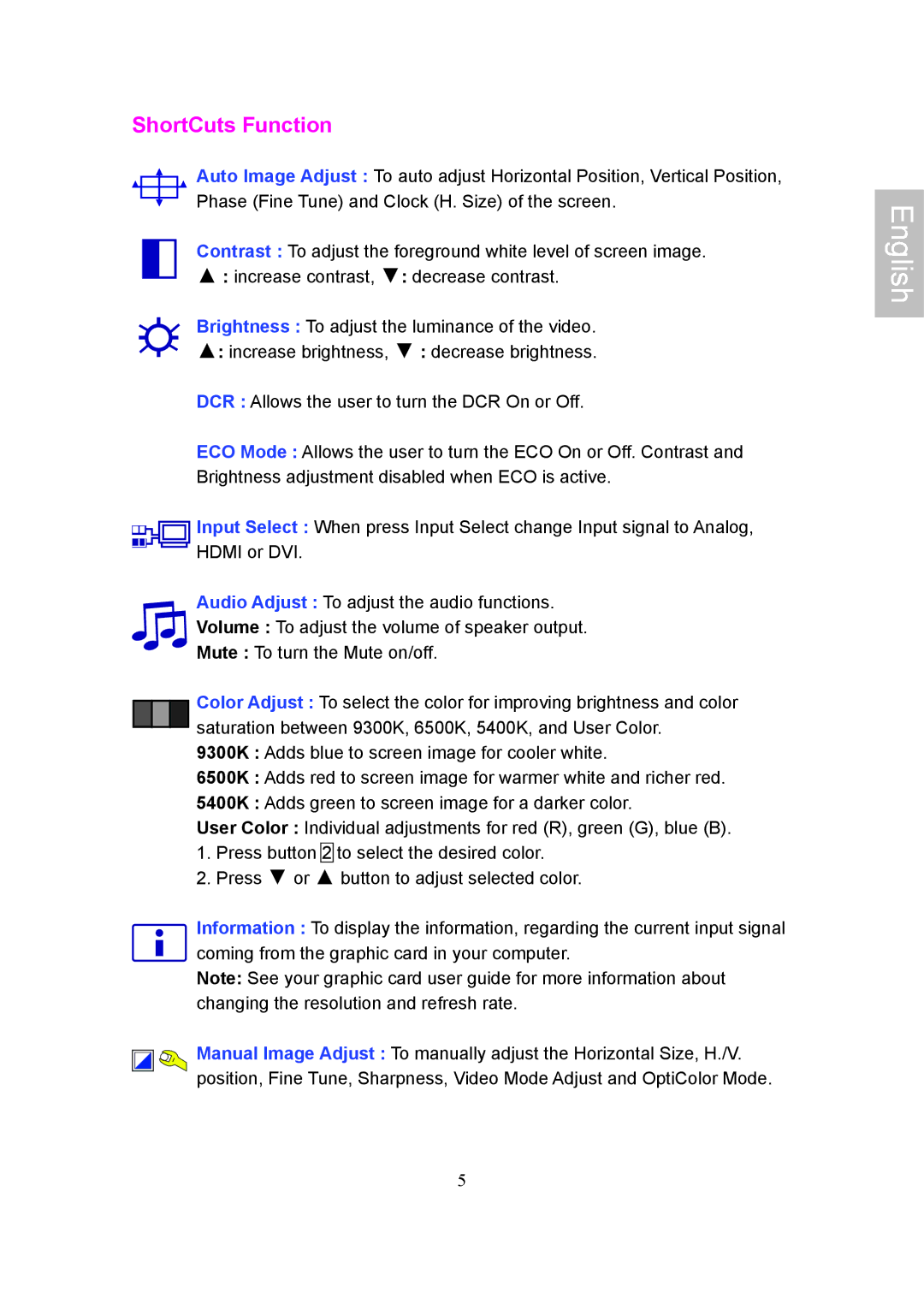 Ativa AT24OHP user manual ShortCuts Function 