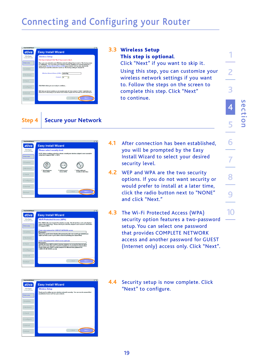 Ativa AWGR54 user manual Step, Secure your Network 