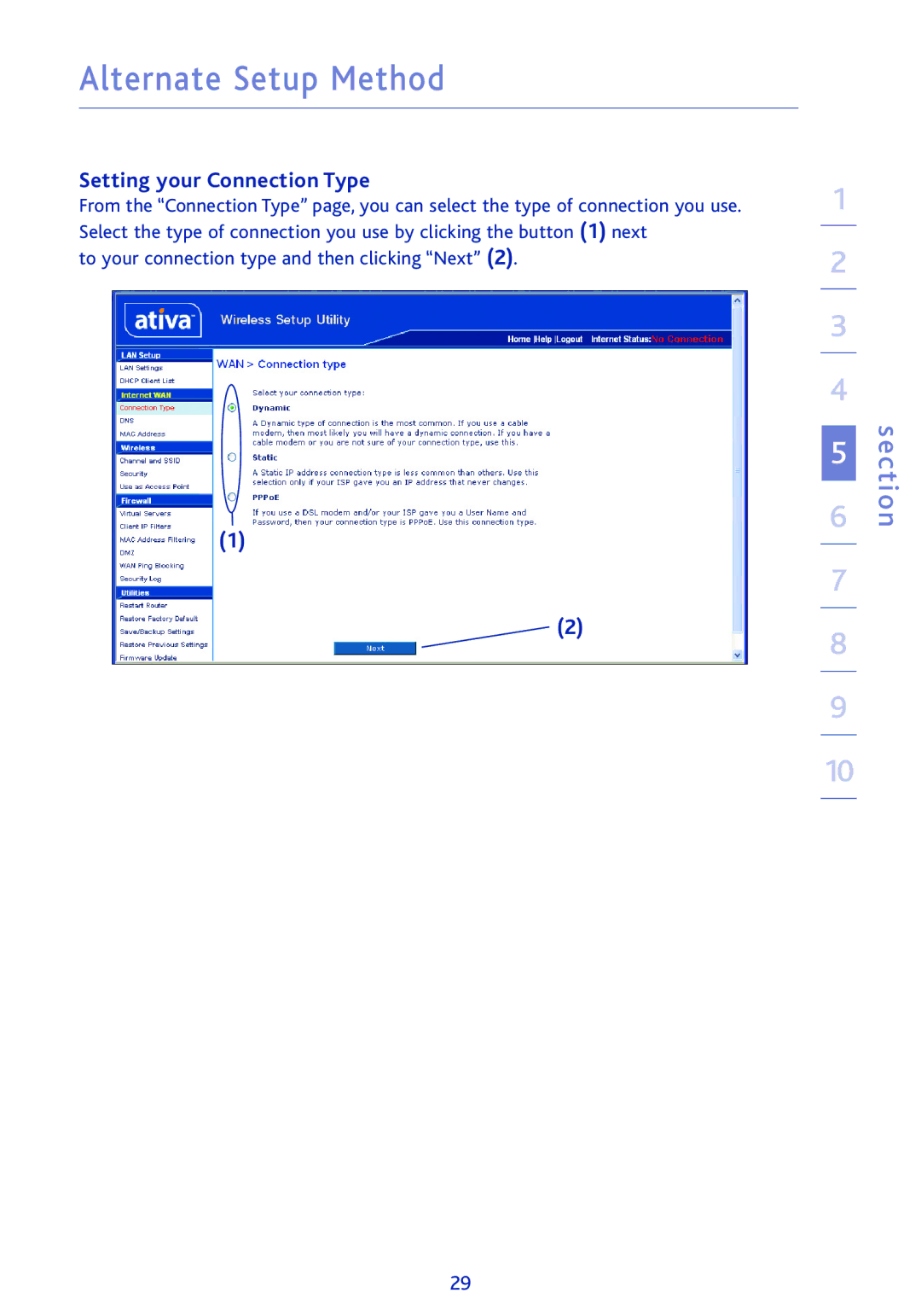 Ativa AWGR54 user manual Setting your Connection Type 