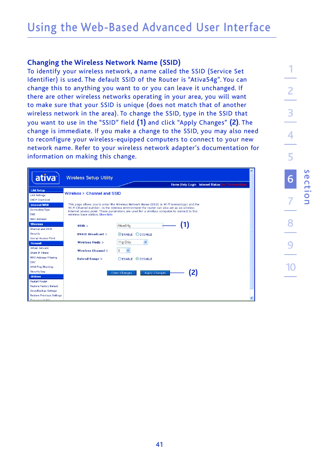 Ativa AWGR54 user manual Changing the Wireless Network Name Ssid 