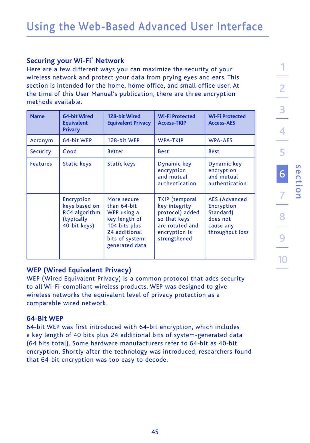 Ativa AWGR54 user manual Securing your Wi-FiNetwork, WEP Wired Equivalent Privacy, Bit WEP 