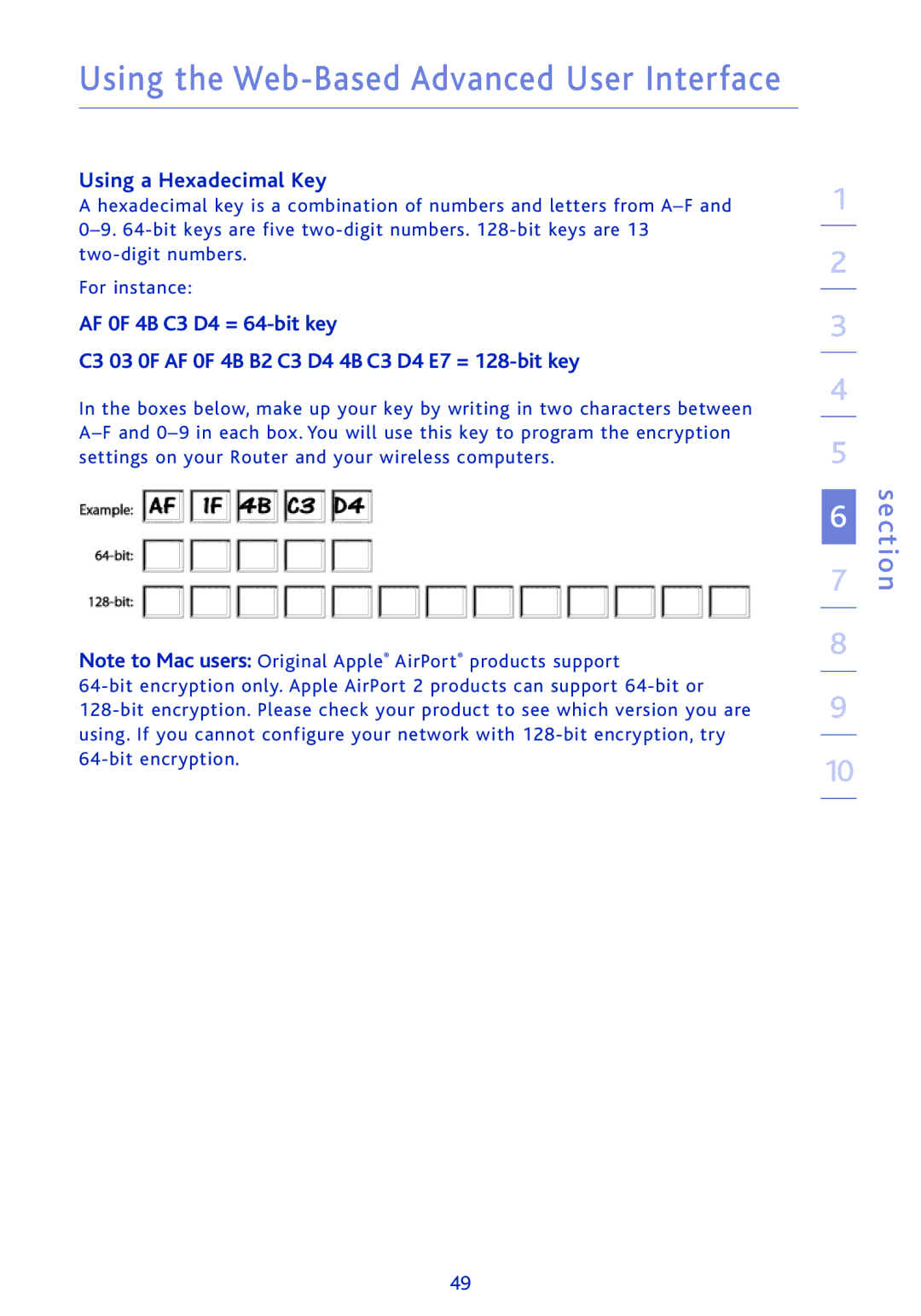 Ativa AWGR54 user manual Using a Hexadecimal Key 